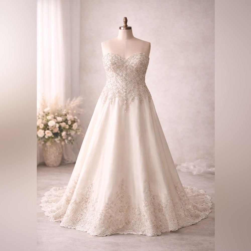 David Tutera Ivory Beaded Lace Ballgown Wedding Dress